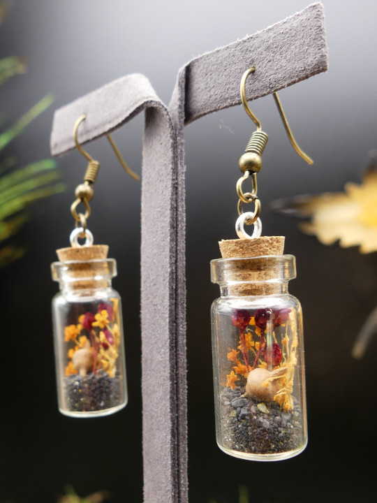 Boucles d'oreilles en fiole XL - fleurs séchées automnales