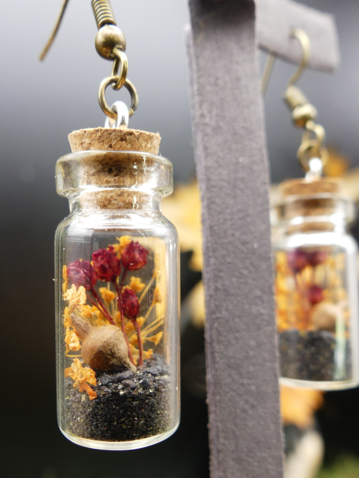 Boucles d'oreilles en fiole XL - fleurs séchées automnales