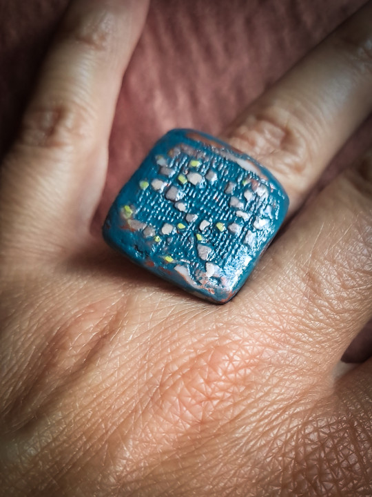 Parure artisanale bleue effet céramique | Bague, bracelet, boucles