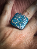 Parure artisanale bleue effet céramique | Bague, bracelet, boucles