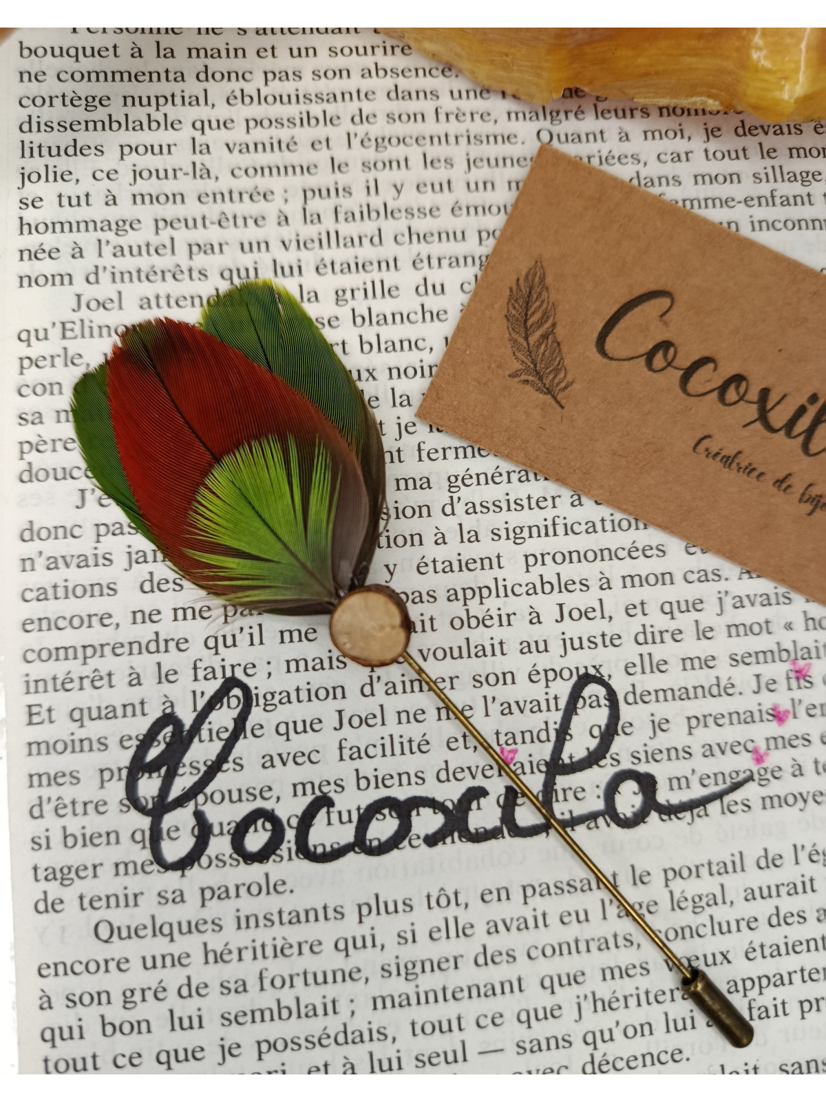 broche en plumes naturelles