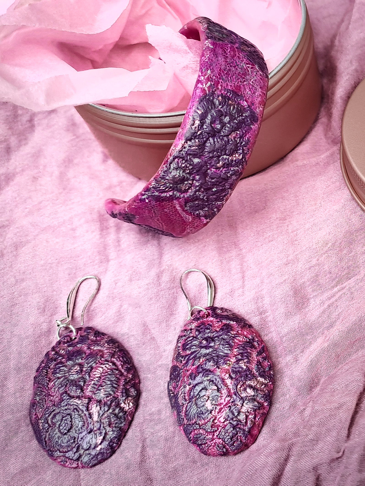 Parure violette bohème chic artisanale pièce unique femme