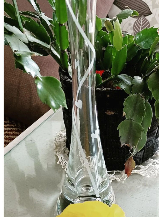 Vase Soliflore Cœurs Gravés | Verre Sablage Artisanal | Algan de Lux