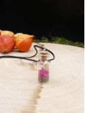 Collier en fiole simple - fleurs séchées rose