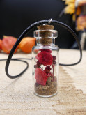 Collier en fiole simple - fleurs séchées rouge 