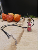 Collier en fiole simple - fleurs séchées rouge 