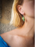 Boucles d'oreilles coquillage vert peint à la main - Argent 925