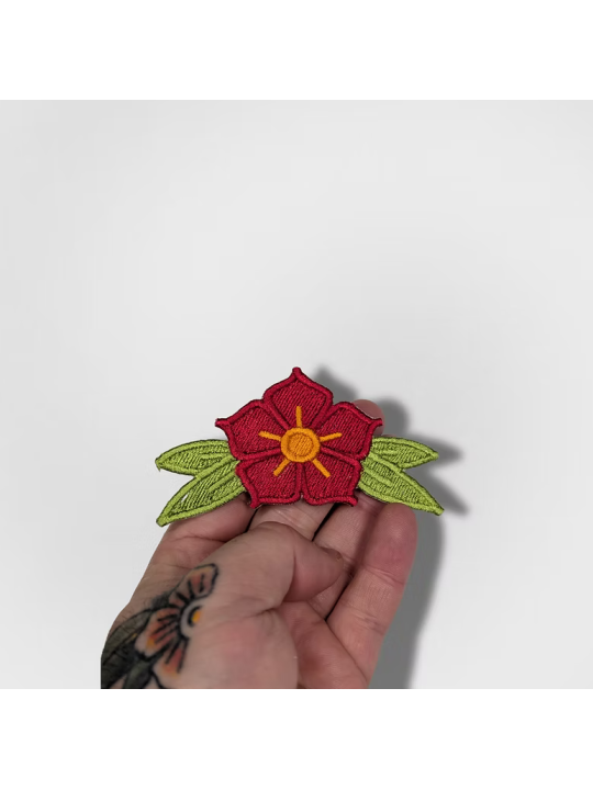 Patch brodé Thermocollant Fleur Old School Rouge & Verte