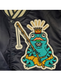 Patch thermocollant brodé grenouille pêcheur avec couronne 