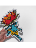Patch thermocollant brodé grenouille japonaise portant une grande fleur de lotus style tatouage traditionnel irezumi 