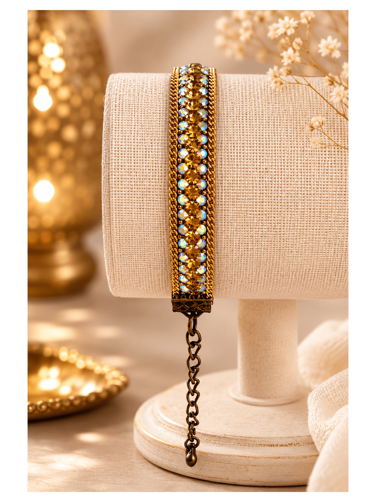 Bracelet femme strass dorés – Bijou bohème chic élégant