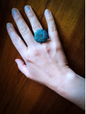 Bague florale artisanale bleue en argile polymère réglable