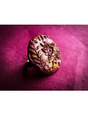 Bague fleur rouge rouillé artisanale ronde – Pièce unique réglable
