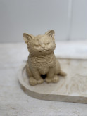 Figurine chat marbré beige