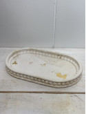 Plateau ovale marbré beige + feuille d’or