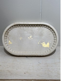 Plateau ovale marbré beige + feuille d’or