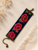 Bracelet manchette brodé fleuri bleu | Bijou bohème chic femme