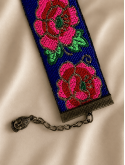 Bracelet manchette brodé fleuri bleu | Bijou bohème chic femme