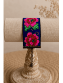 Bracelet manchette brodé fleuri bleu | Bijou bohème chic femme