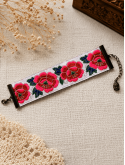 Bracelet manchette brodé blanc fleuri | Bijou bohème chic