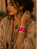 Bracelet manchette brodé blanc fleuri | Bijou bohème chic