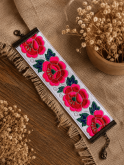 Bracelet manchette brodé blanc fleuri | Bijou bohème chic