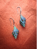 Boucles d’oreilles pendantes coquillages peints main bleu vert