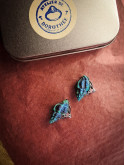 Boucles d’oreilles clips coquillages peints main bleu vert marin