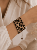 Bracelet manchette brodé noir et doré Bijou bohème chic femme ajustable