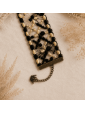 Bracelet manchette brodé noir et doré Bijou bohème chic femme ajustable