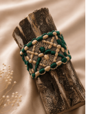 Bracelet en dentelle ancienne revisitée vert émeraude et or, bohème chic 