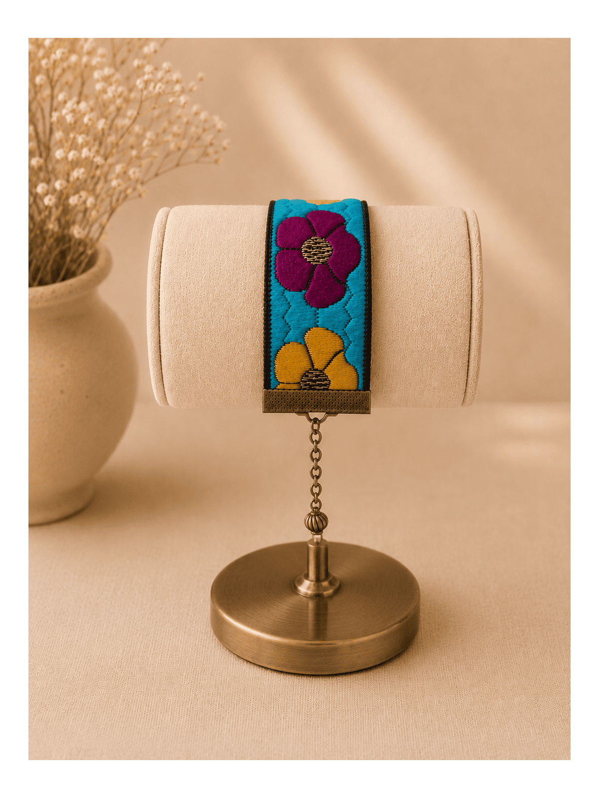 Bracelet Fleuri Bleu Turquoise Bohème Chic – Bijou Artisanal Tissé