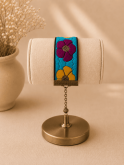 Bracelet Fleuri Bleu Turquoise Bohème Chic – Bijou Artisanal Tissé