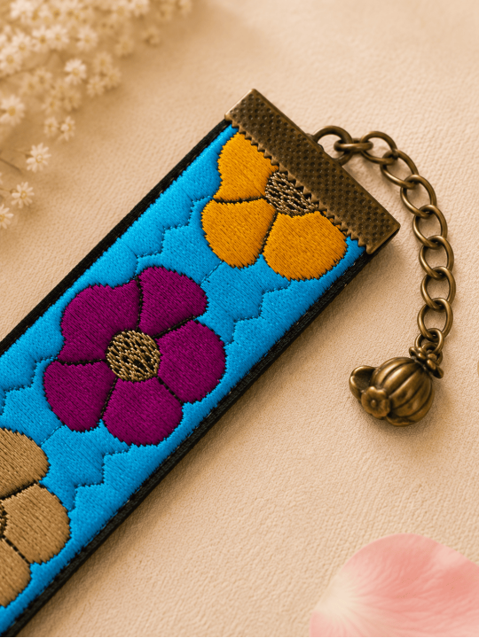 Bracelet Fleuri Bleu Turquoise Bohème Chic – Bijou Artisanal Tissé