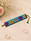 Bracelet Fleuri Bleu Turquoise Bohème Chic – Bijou Artisanal Tissé