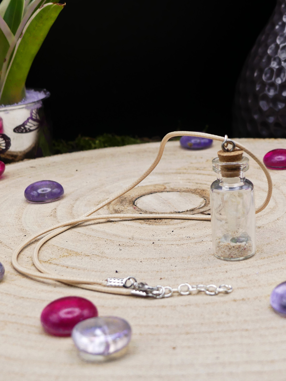 Collier en fiole simple - fleurs séchées blanches