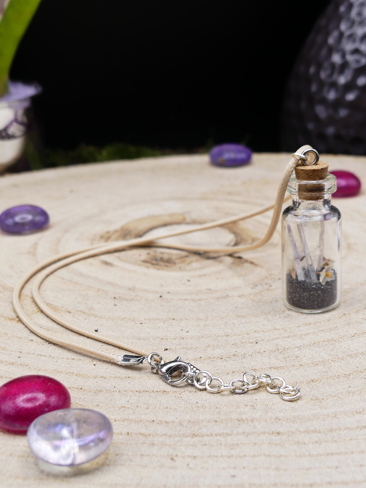 Collier en fiole simple - cristaux purifiant 