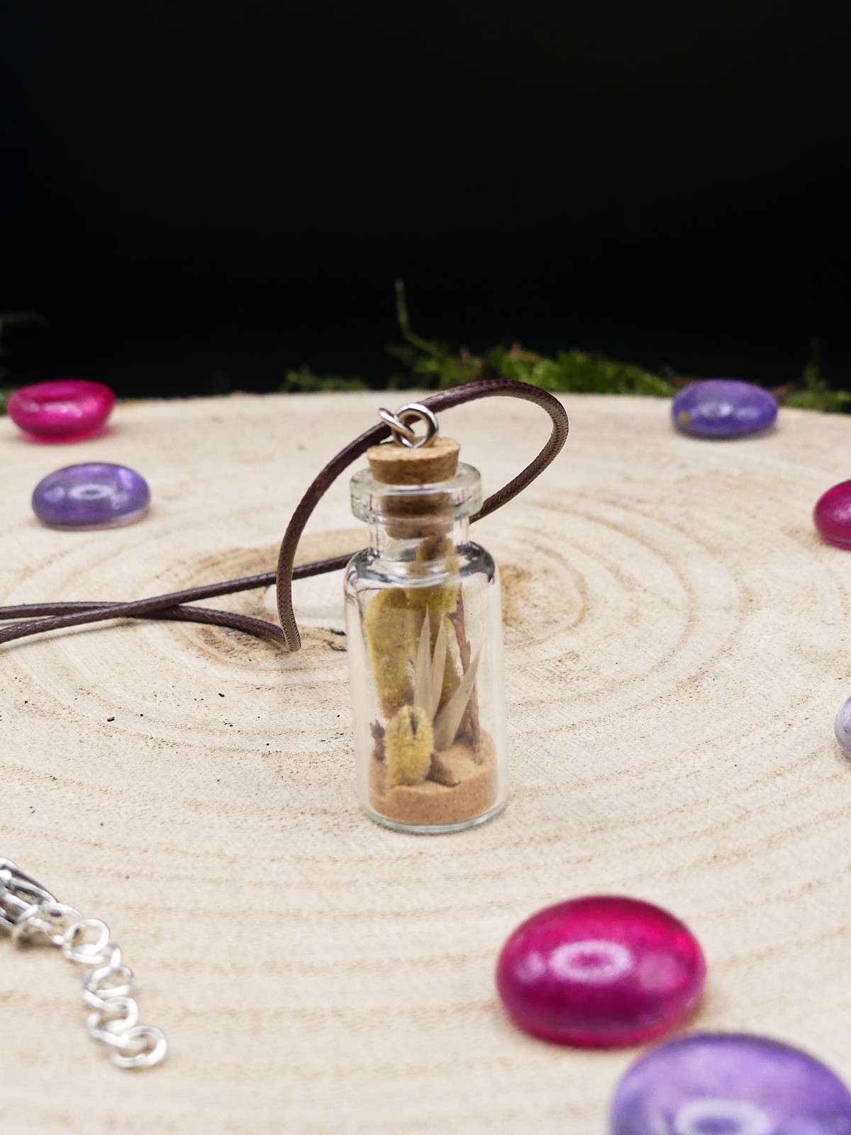 Collier en fiole simple - fleurs séchées estival