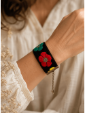 Bracelet noir Fleuri Bleu Bohème Chic  Bijou Artisanal Femme