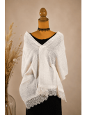Étole écrue en lin et dentelle ancienne  Accessoire de cérémonie bohème chic
