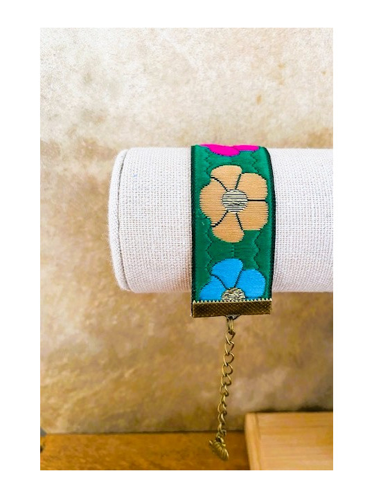 Bracelet Fleuri Vert Émeraude Bohème Chic Bijou Artisanal Femme