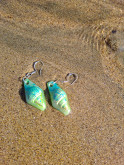 Boucles d'oreilles coquillage naturel vert jade peint à la main – Argile polymère & Argent sterling 925