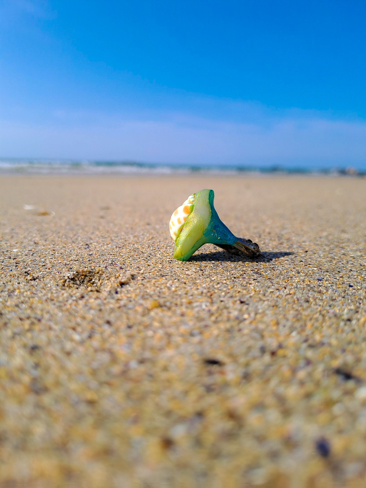 Bague coquillage naturel peint à la main – Argile polymère vert émeraude – Création artisanale