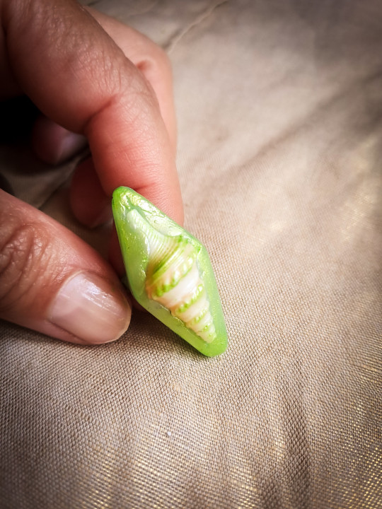 Bague coquillage naturel peint à la main – Argile polymère vert lagon – Bijou artisanal unique