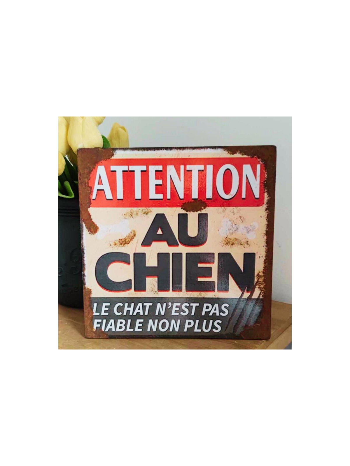Plaque Déco humoristique chien et chat