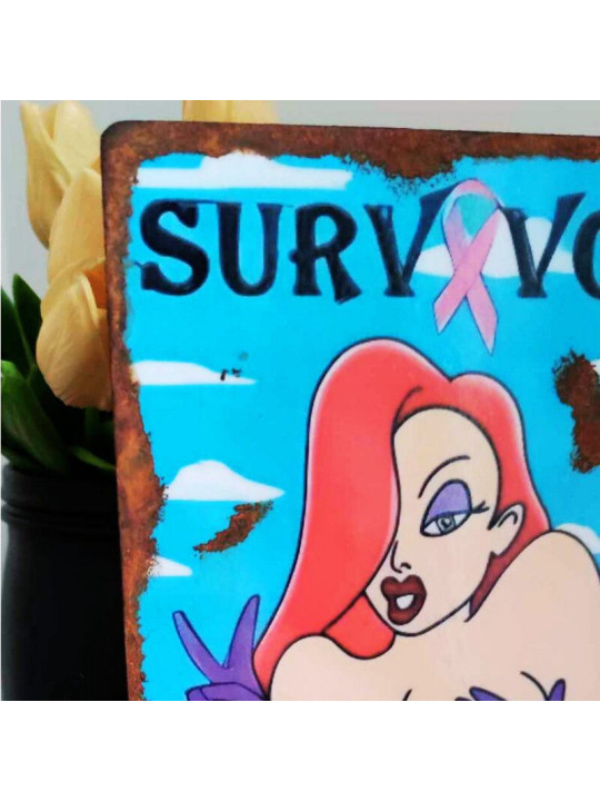 Plaque Déco Survivor Jessica Rabbit - Ruban rose