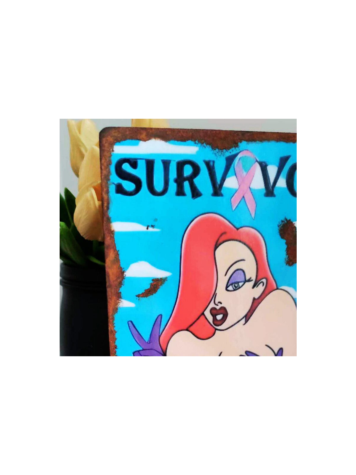Plaque Déco Survivor Jessica Rabbit - Ruban rose