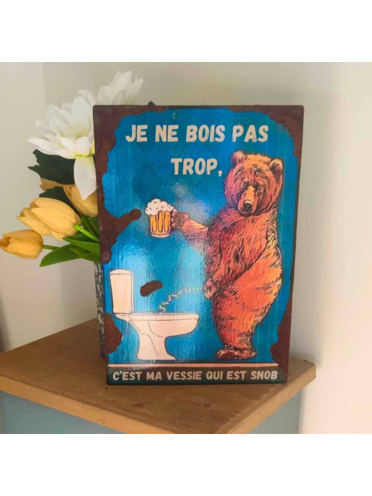 Plaque Déco Humour - Ours aux toilettes