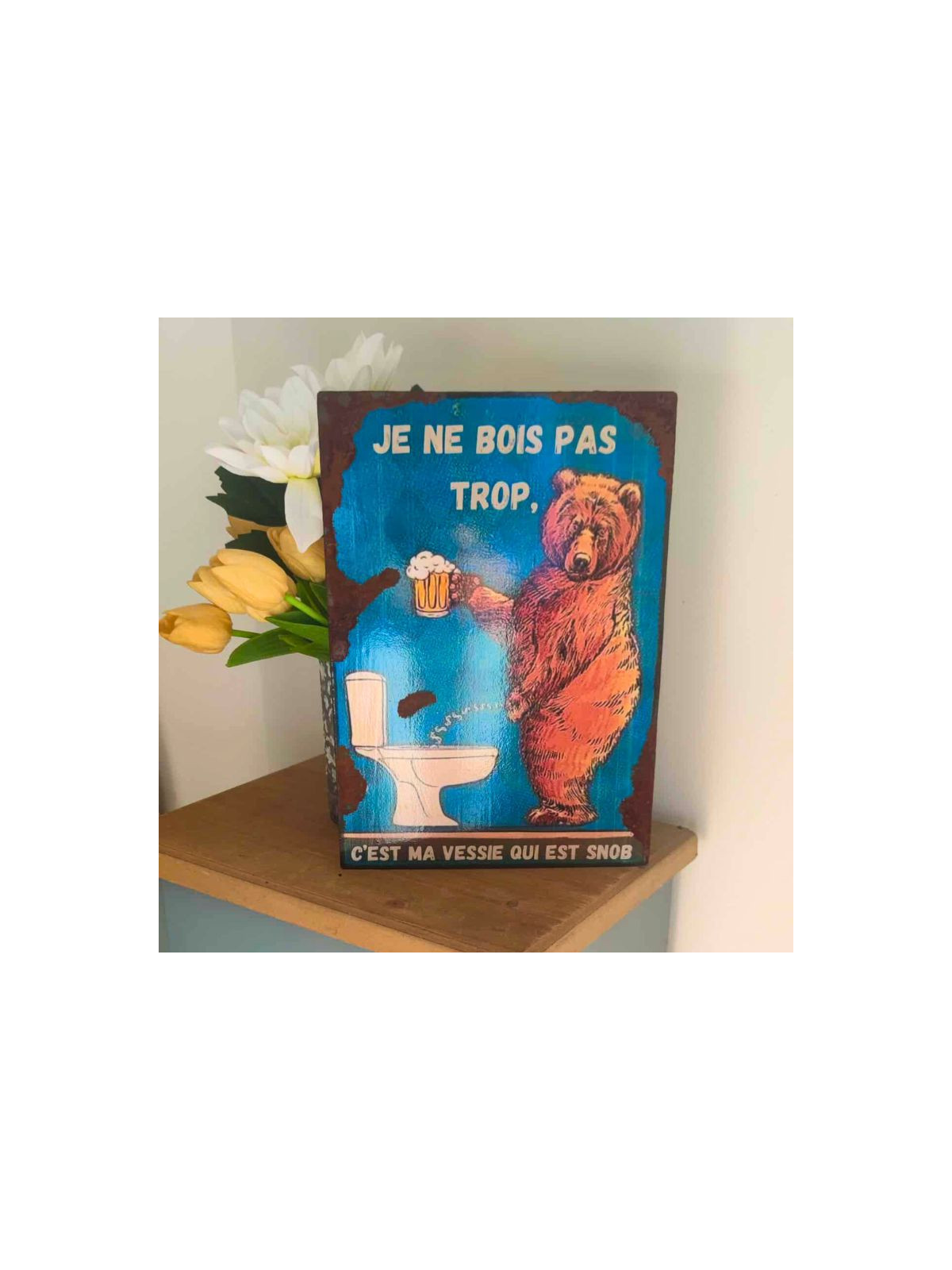 Plaque Déco Humour - Ours aux toilettes