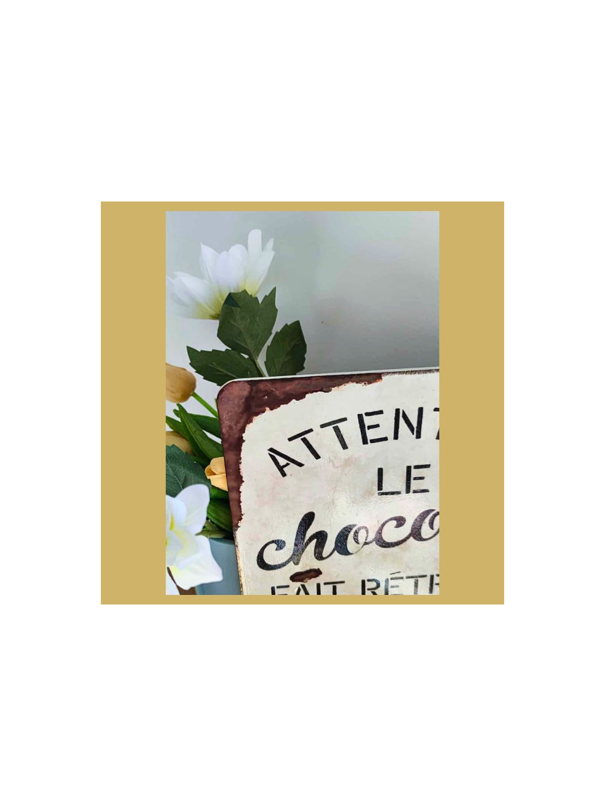 Plaque déco humour - Attention le chocolat fait rétrécir les jeans